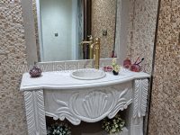 روشویی دوپایه کلاسیک گل و برگ کرم کاسه توکار