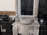 روشویی دوپایه کلاسیک گل و برگ طوسی کاسه روکار