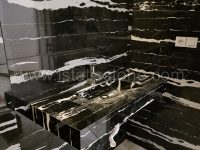 روشویی سرامیکی مدرن مشکی 40*60 خط سفید  CE227