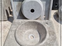 روشویی سنگی صفحه و کاسه 40*50 طوسی رنگ کاسه توکار