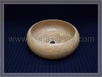 کاسه روشویی سنگ تراورتن کرم. طرح تیوپی