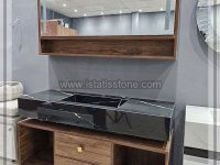 روشویی سرامیک مشکی و کابین طرح چوب روشن 120*40  CEC360-2