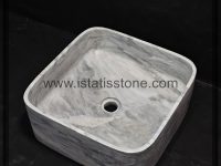 کاسه روشویی  سنگ چینی مربع طوسی روشن